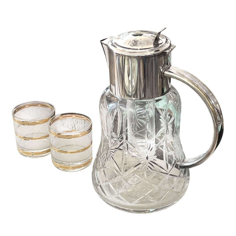 Crystal and Plated Ice Chamber Lemonade or Cocktail Jug, French 1920s