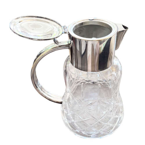Crystal and Plated Ice Chamber Lemonade or Cocktail Jug, French 1920s