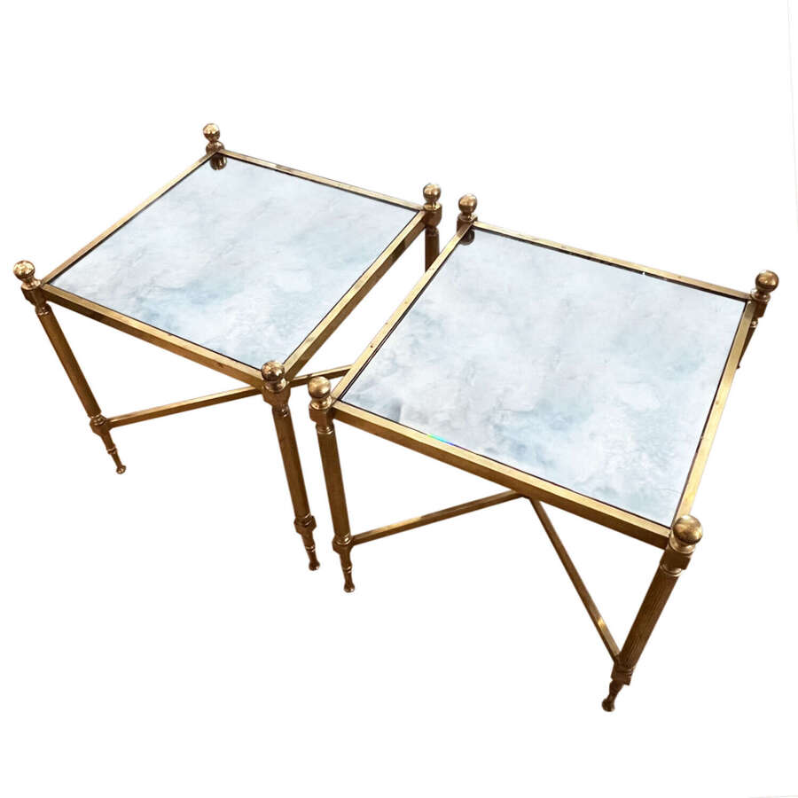 Pair of French Midcentury Low Single Tier Side Tables with Eglomise Glass