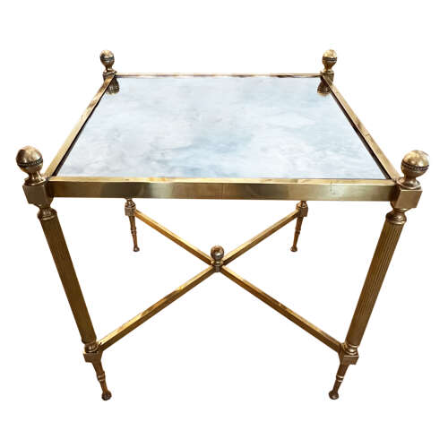 Pair of French Midcentury Low Single Tier Side Tables with Eglomise Glass