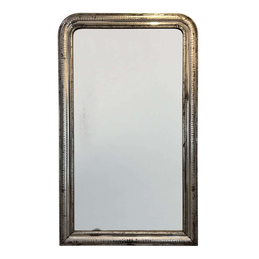 Large Louis Philippe Silver Leaf Mirror with Original Plate, 19th Century French