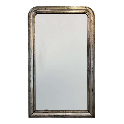 Large Louis Philippe Silver Leaf Mirror with Original Plate, 19th Century French
