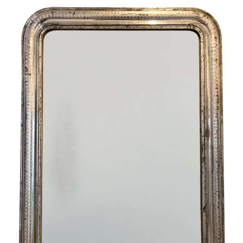 Large Louis Philippe Silver Leaf Mirror with Original Plate, 19th Century French