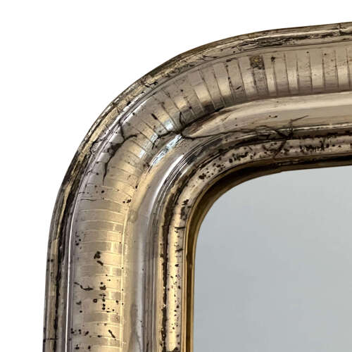 Large Louis Philippe Silver Leaf Mirror with Original Plate, 19th Century French