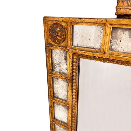 French 19th Century Giltwood Wall Mirror With A Pair of Doves On The Crest, Mercury Glass