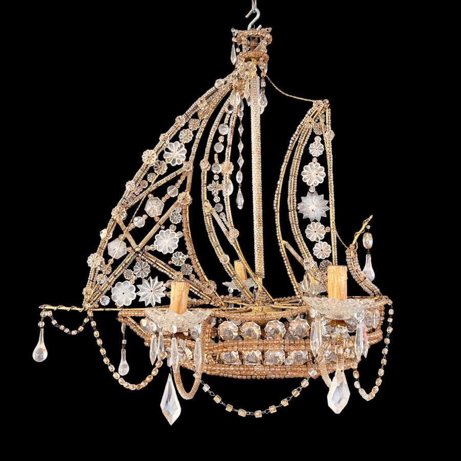 Italian 1950s Ship Chandelier - Decorated With Glass Beads & With Four Arms