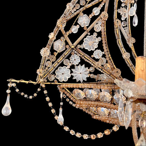 Italian 1950s Ship Chandelier - Decorated With Glass Beads & With Four Arms