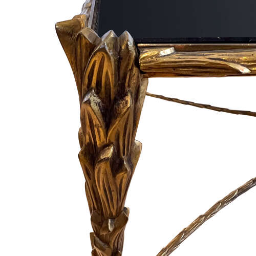 Midcentury French Brass and Glass Coffee Table, Brass and Mirrored Glass, Baguès Style