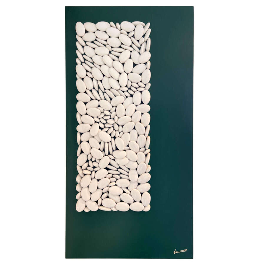 French 1960s, Large Picture, Board and Pebbles, Signed in Relief
