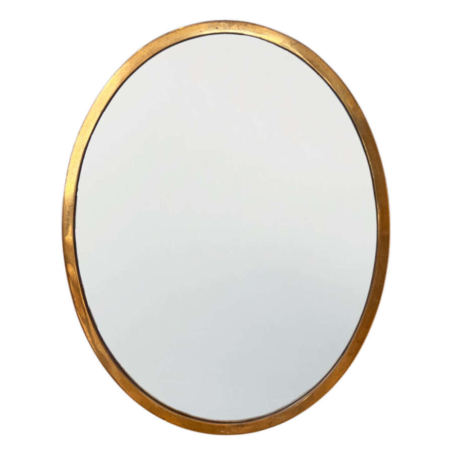 Midcentury Brass Framed Oval Mirror, French 1960s, Original Glass