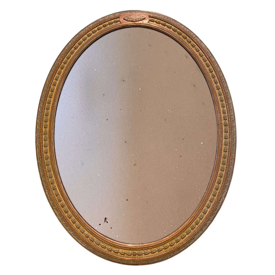 English 19th Century Oval Giltwood Mirror With Original Mercury Glass