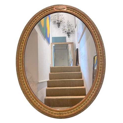 English 19th Century Oval Giltwood Mirror With Original Mercury Glass