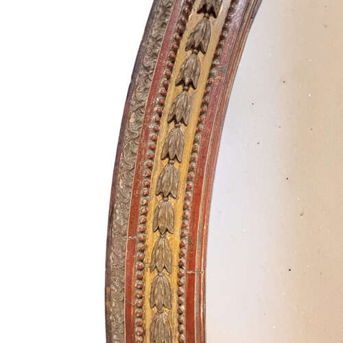 English 19th Century Oval Giltwood Mirror With Original Mercury Glass
