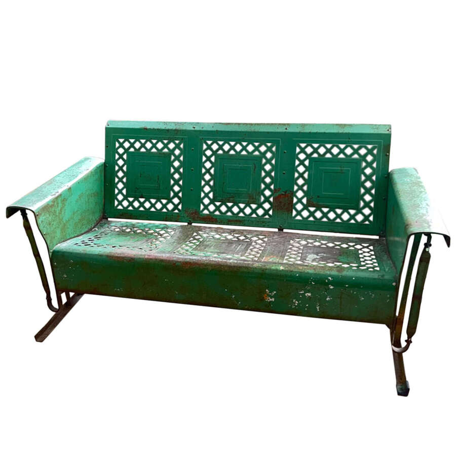 American Porch Glider with Original Green Paint, 1950s by Bunting