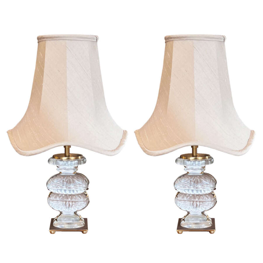 Pair of 1950s Maison Bagu&egrave;s Glass Table Lamps With Urns