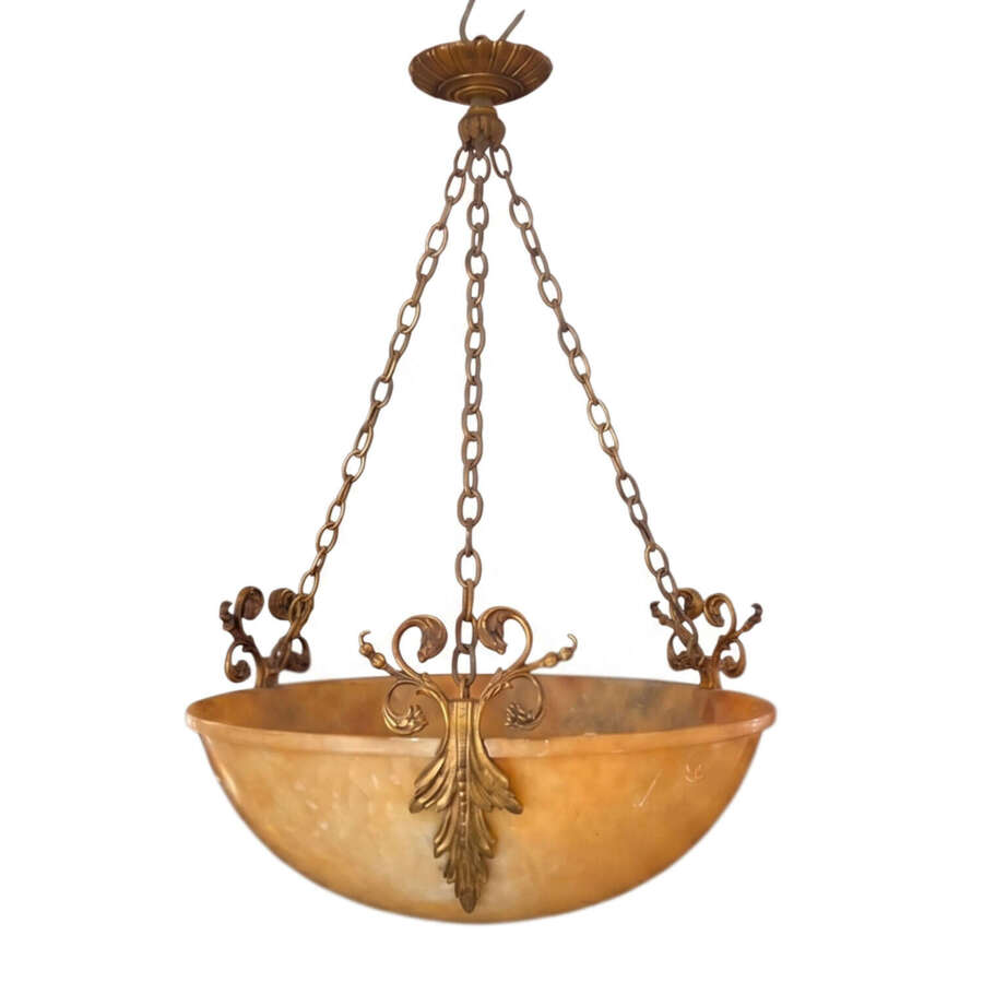 Alabaster and Gilt Bronze Plafonnier, French  Early 1900s