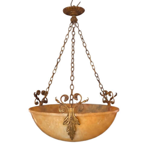 Alabaster and Gilt Bronze Plafonnier, French  Early 1900s