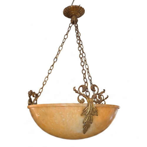 Alabaster and Gilt Bronze Plafonnier, French Early 1900s
