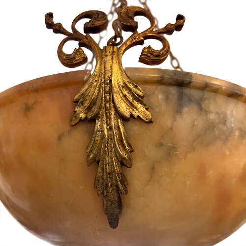 Alabaster and Gilt Bronze Plafonnier, French Early 1900s