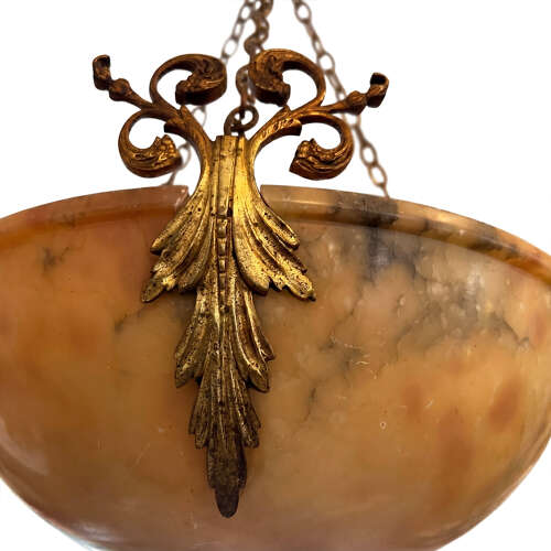 Alabaster and Gilt Bronze Plafonnier, French Early 1900s