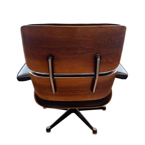 1970s Eames Lounge Chair and Ottoman, by Mobiliere International, Black Leather