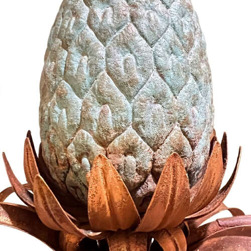French 1950s Verdigris Pineapple Chandelier With Six Arms