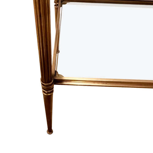 Pair of Midcentury Brass Side Tables, Two Tier with Clear Glass, French