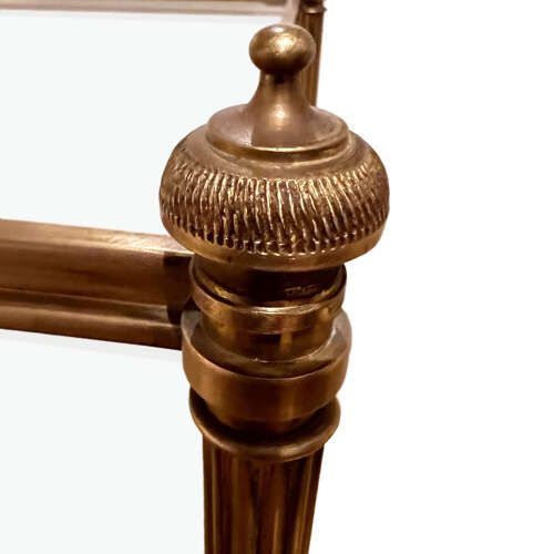 Pair of Midcentury Brass Side Tables, Two Tier with Clear Glass, French