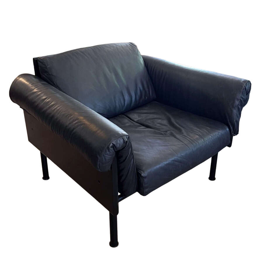 Ateljee 1960s Single Black Leather Armchair by Yrjo Kukkapuro, Made in Finland