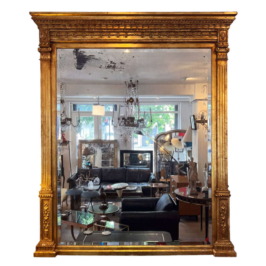 Large English 19th Century Giltwood Overmantle Mirror with Original Glass