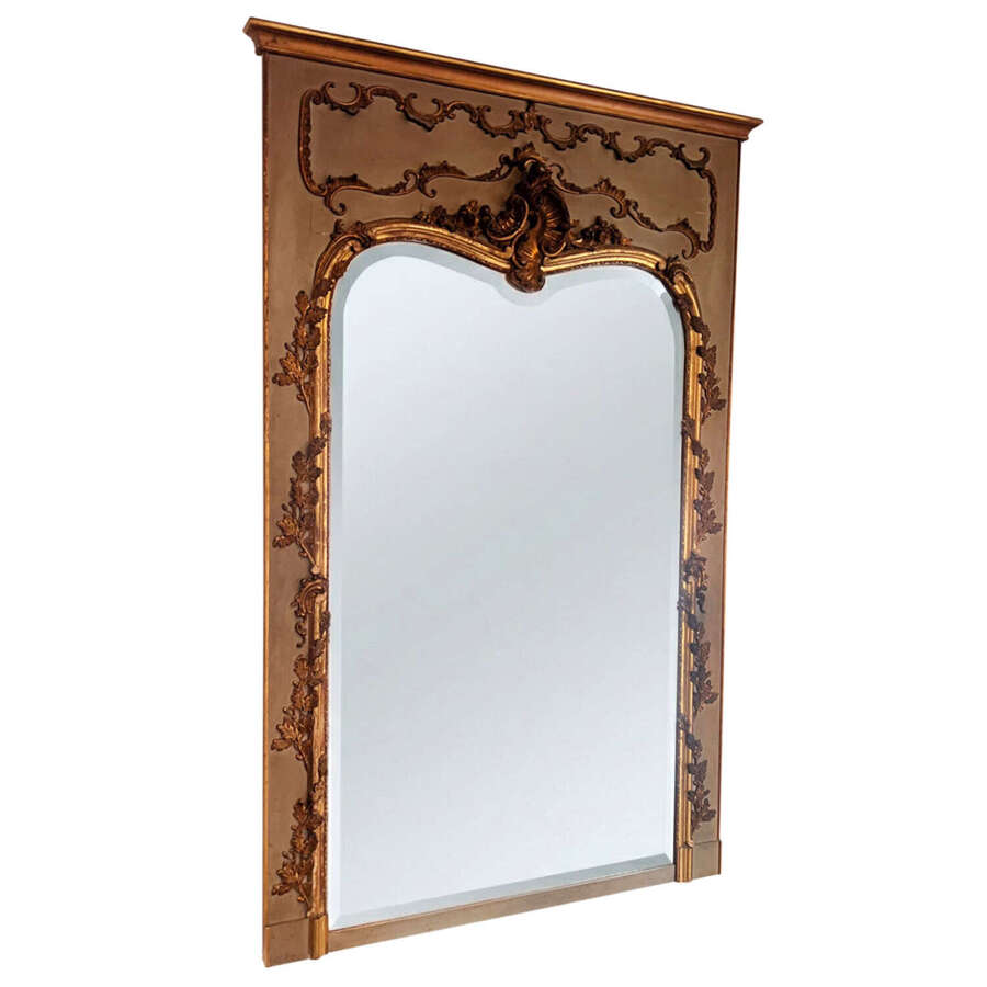 Large Trumeau Antique Decorative Mirror with Acorn & Oak Leaf Detail, French 19th Century
