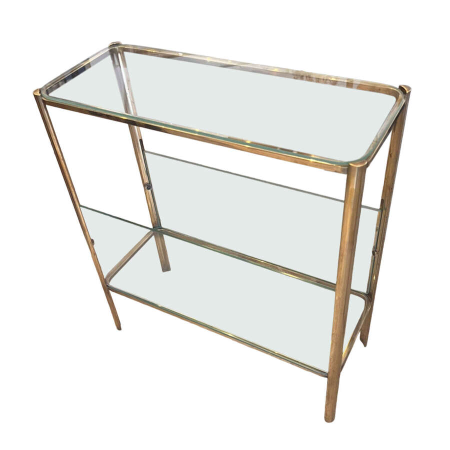 Midcentury Brass and Glass Magazine Rack/Side Table by Lepelletier, Paris 1960s