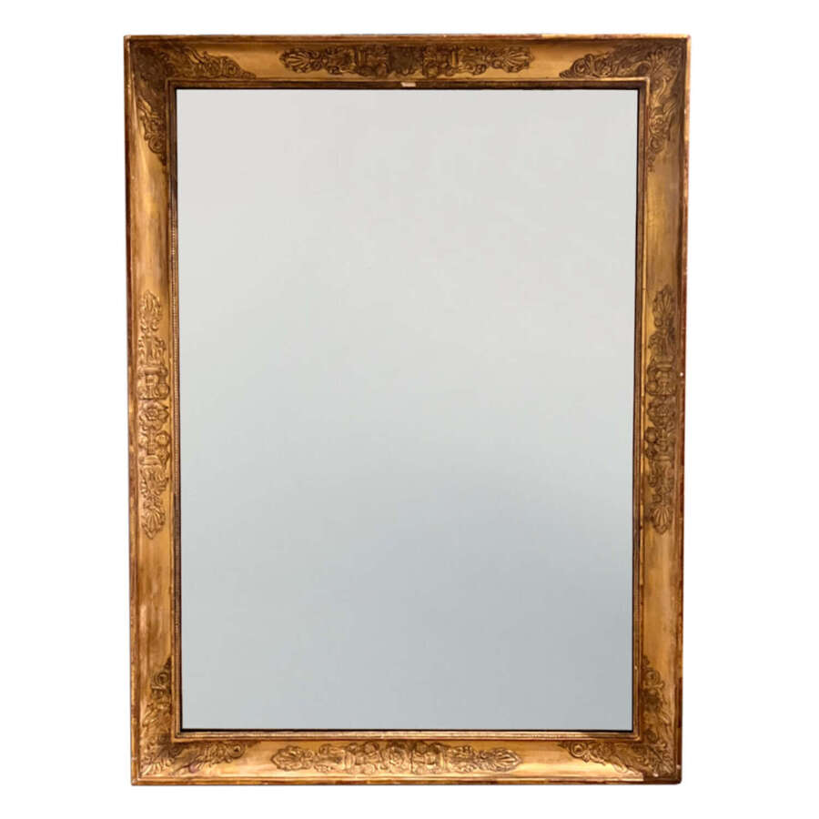 French Antique Giltwood & Gesso Mirror with Neo-Classical Swan Detail, 19th Century