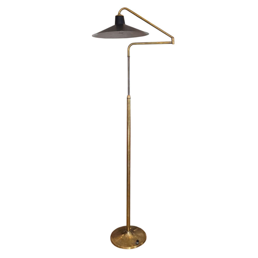 Midcentury Italian Adjustable Floor Lamp With Original Black Metal Shade