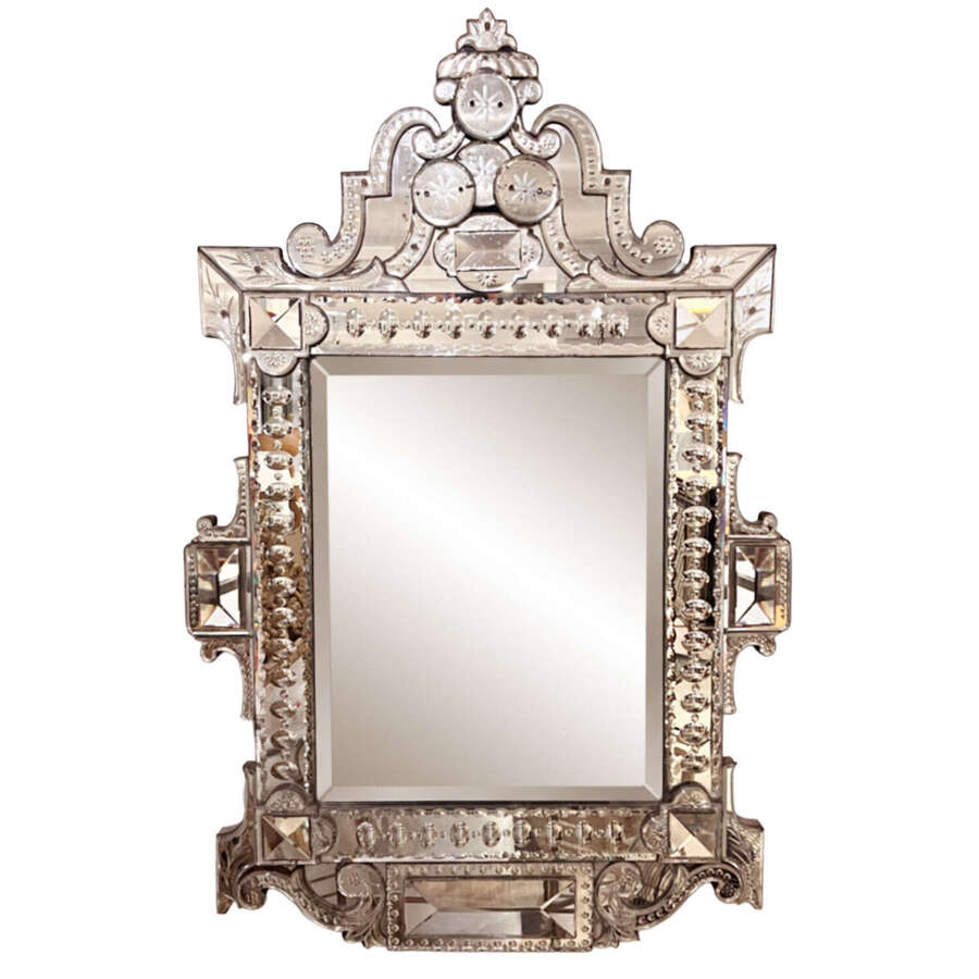 French 'Venetian' Large Wall Mirror, 19th Century With Original Plate