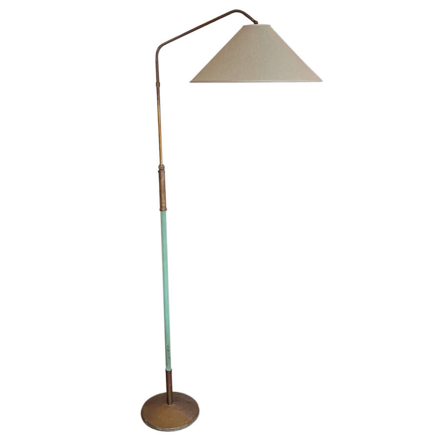Italian Midcentury Adjustable Floor Lamp, Brass With Original Turquoise Paint
