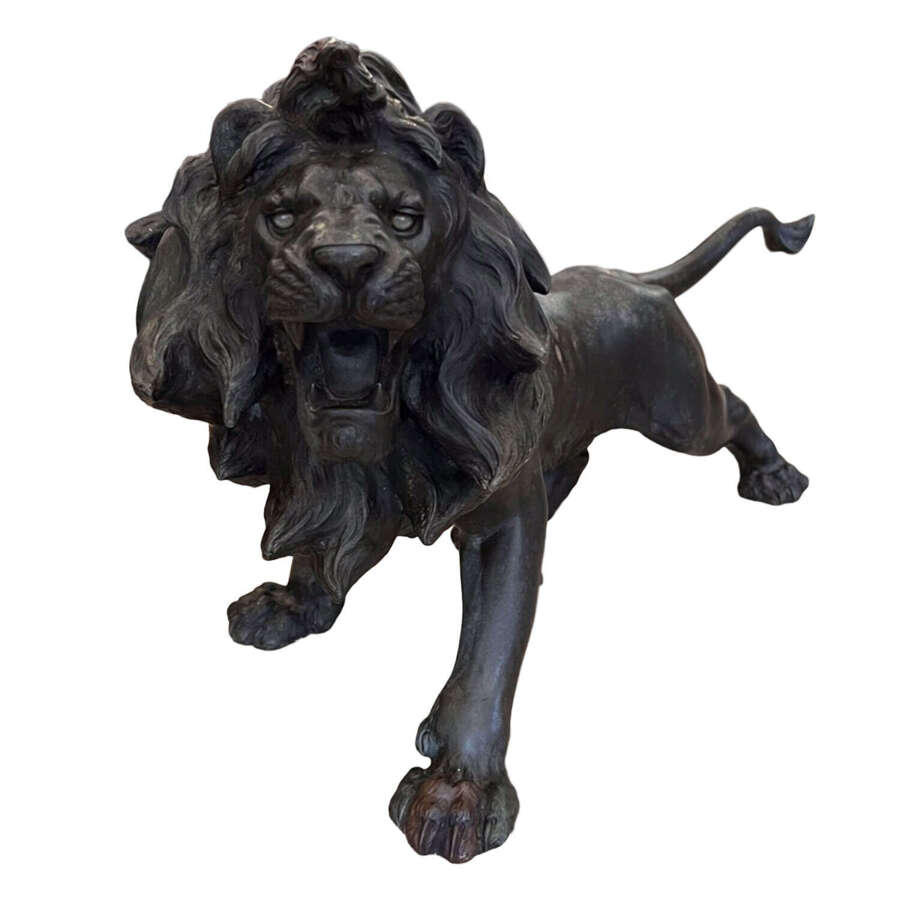 Large Japanese Signed Bronze Lion Sculpture, 19th Century