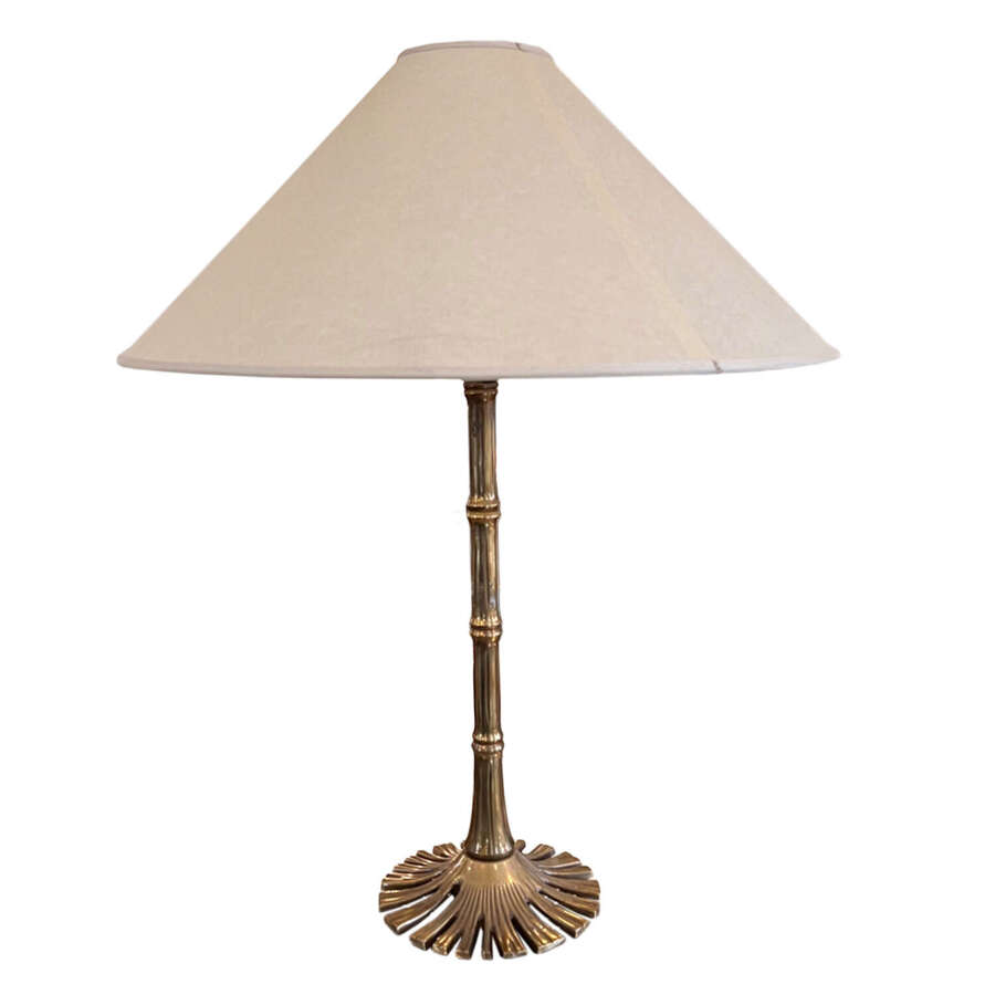 Single French Midcentury Faux Bamboo Brass Table Lamp
