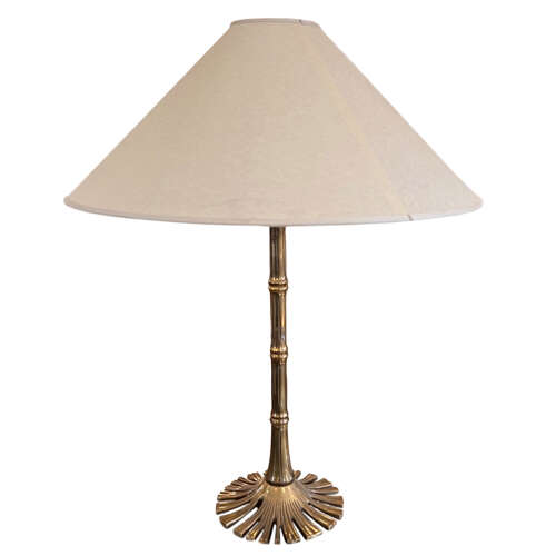 Single French Midcentury Faux Bamboo Brass Table Lamp