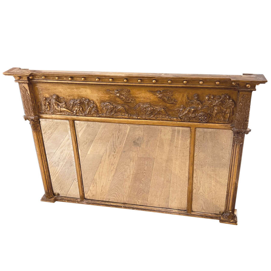 English 19th Century Large and Decorative Over Mantle Mirror With A Neo-Classical Frieze
