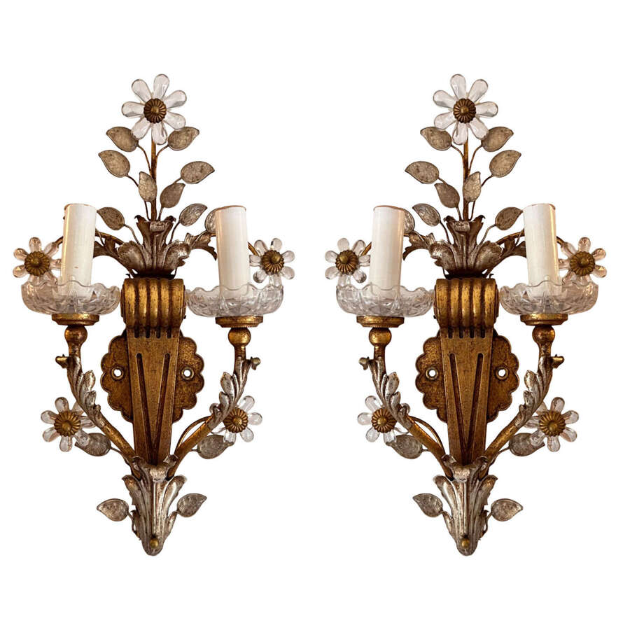 Pair of 1960s Banci Firenze Wall Sconces With Flowers and Leaves (Bagu&egrave;s Style)