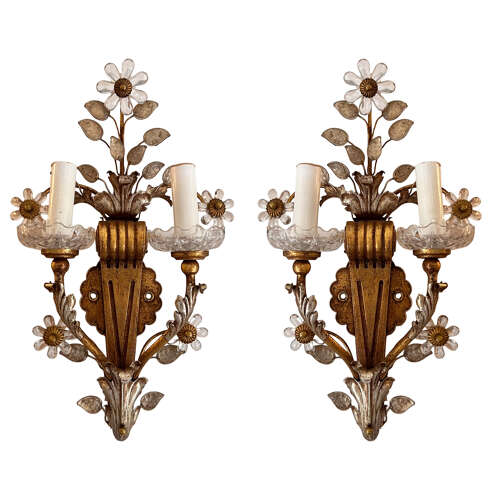 Pair of 1960s Banci Firenze Wall Sconces With Flowers and Leaves (Baguès Style)