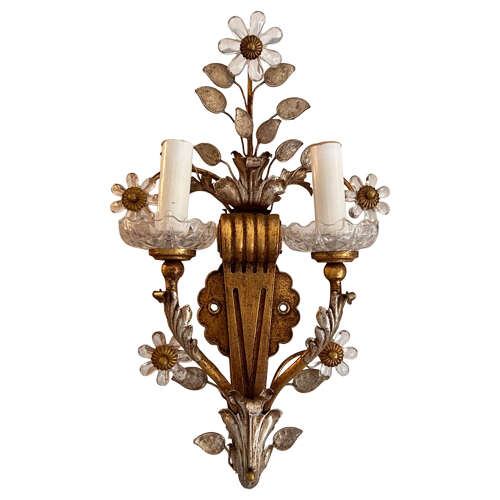 Pair of 1960s Banci Firenze Wall Sconces With Flowers and Leaves (Baguès Style)