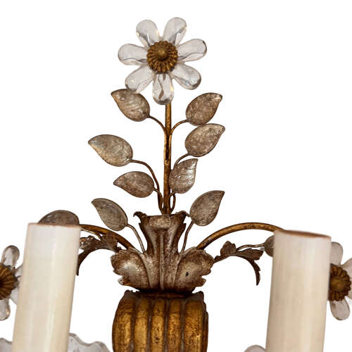 Pair of 1960s Banci Firenze Wall Sconces With Flowers and Leaves (Baguès Style)