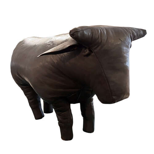Large French 1960s Leather Bull Foot Stool, Dark Chocolate Brown
