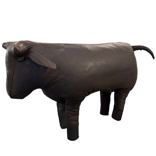 Large French 1960s Leather Bull Foot Stool, Dark Chocolate Brown
