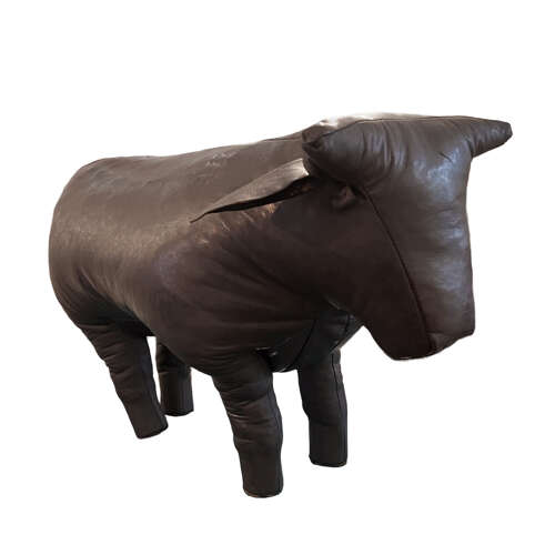 Large French 1960s Leather Bull Foot Stool, Dark Chocolate Brown