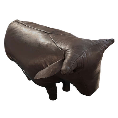 Large French 1960s Leather Bull Foot Stool, Dark Chocolate Brown