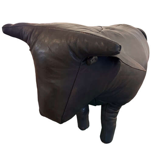 Large French 1960s Leather Bull Foot Stool, Dark Chocolate Brown